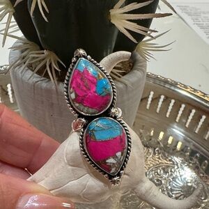 Cotton Candy Turquoise Sterling Silver Ring
Size 6